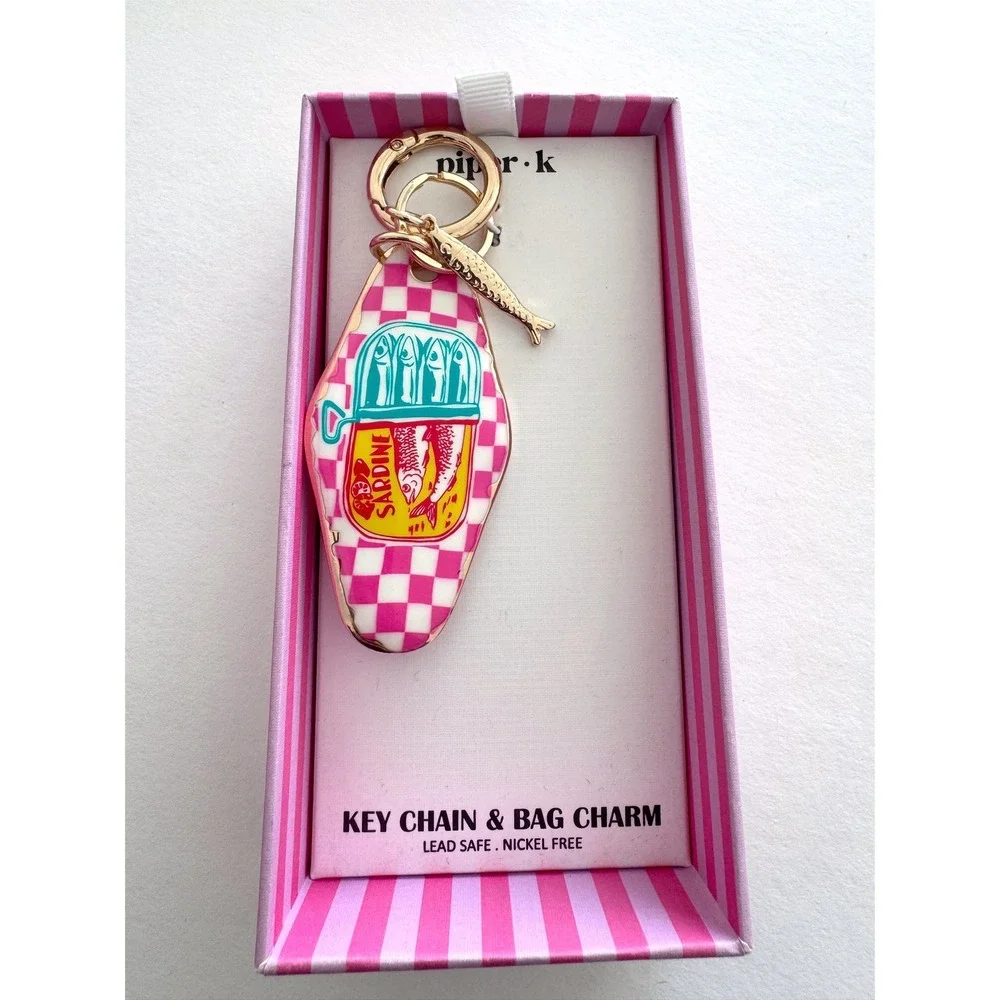 Piper K Sardine Key Chain Bag Charm Whimsical Retro Motel Style